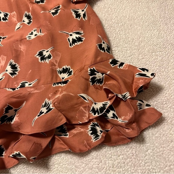 Rebecca Taylor Ikat Paintbrush Silk Ruffle Dress Pink Black Floral Cutout - Picture 14 of 16